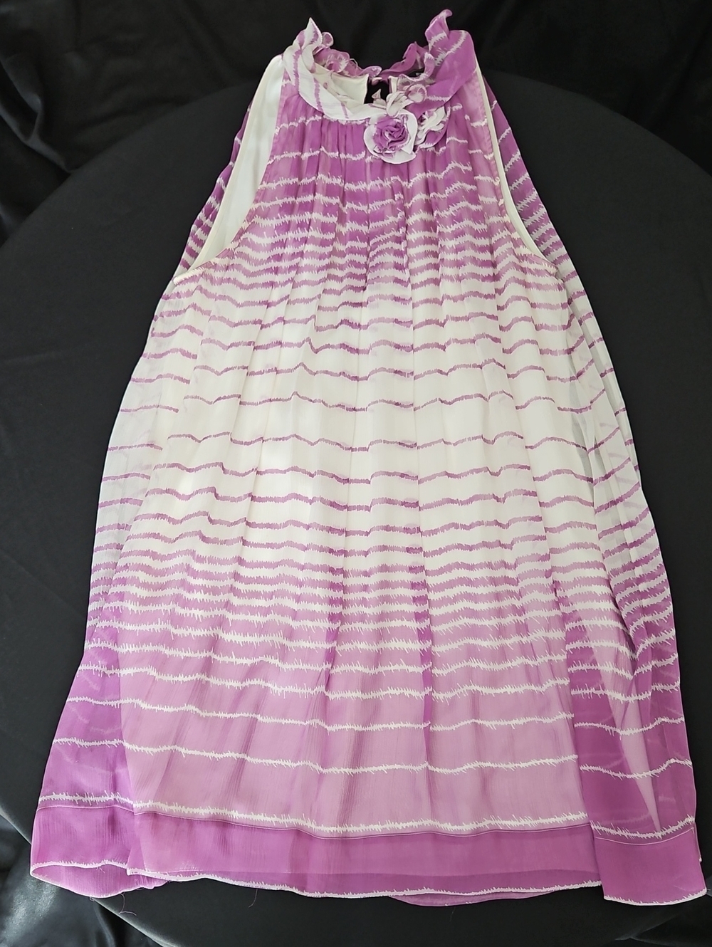 BCBGMaxAzria Lavender and White Ombre Sleeveless Floral-Accent Dress